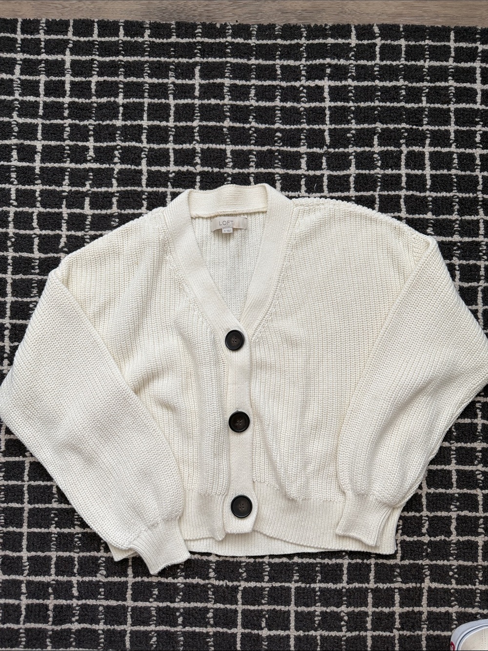 LOFT Cream Button-Front Cropped Cardigan with Dark Buttons